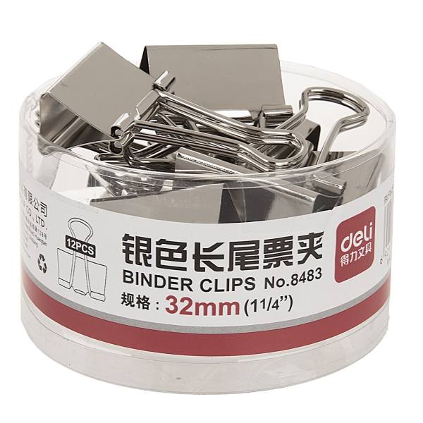 Deli 8483 silver color Binder Clip 32mm (1-1/4\") (12pc)